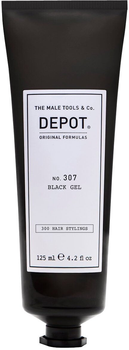 Depot, 300 Hair Stylings No. 307 Black, Botanical Complex, Hair Styling Gel, Temporary Coverage & Volume, Medium Hold, 125 ml For Men