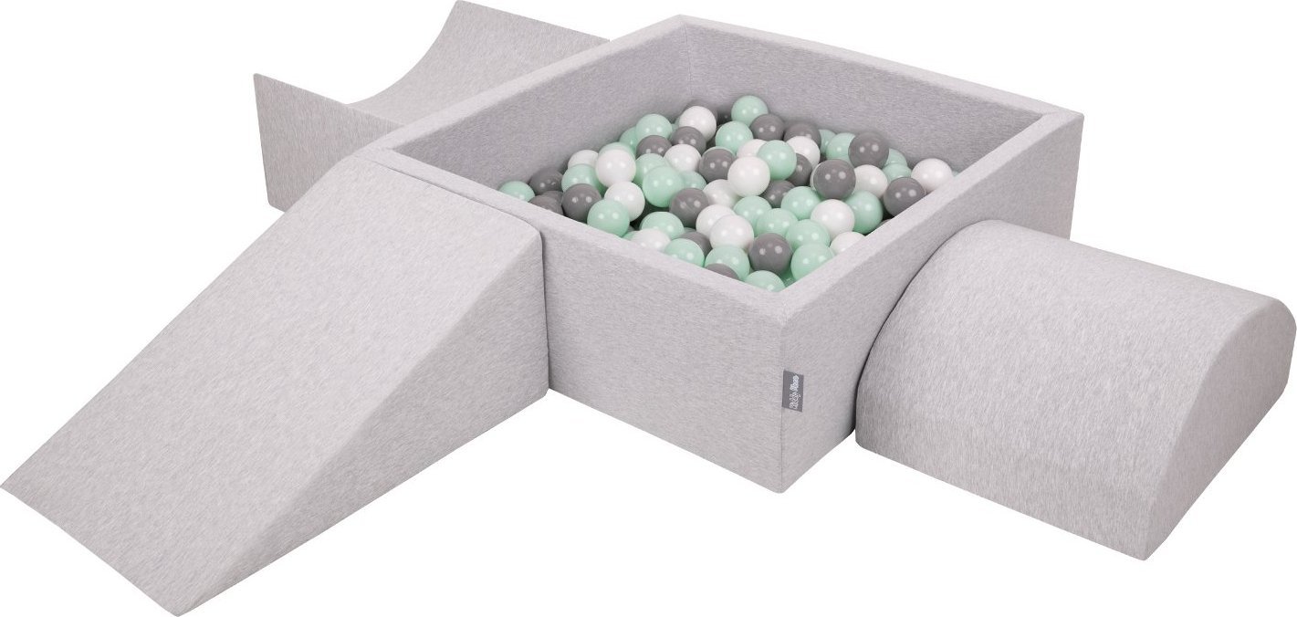KiddyMoon KiddyMoon Piankowy plac zabaw PPZP-KW30D-114 z piłeczkami jasnoszary: biały-szary-mięta basen 200/klin L/rampa L/półwałek L Zabawka plac zab