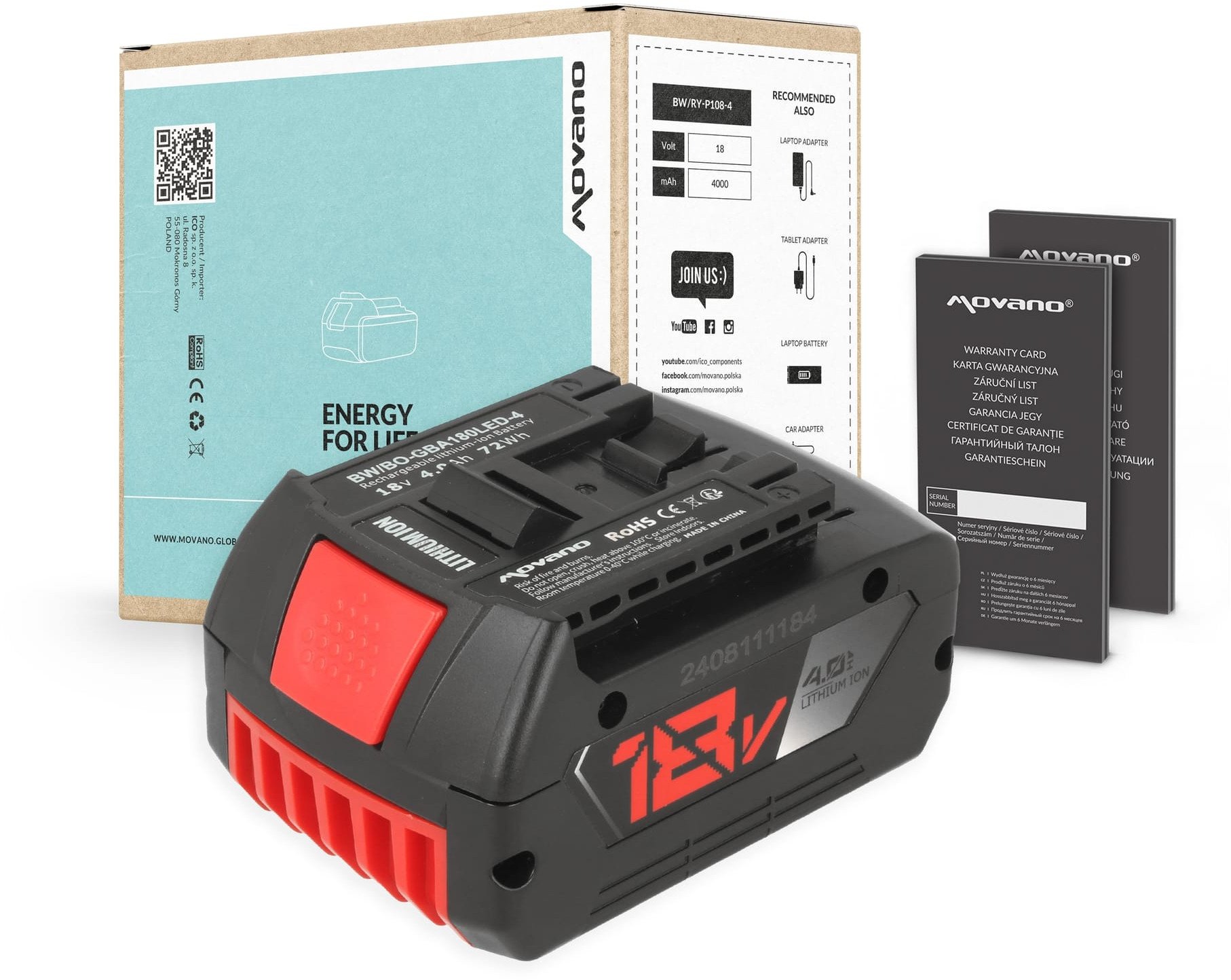 Bateria Movano do Bosch GBA BAT609, BAT618 (4000 mAh)