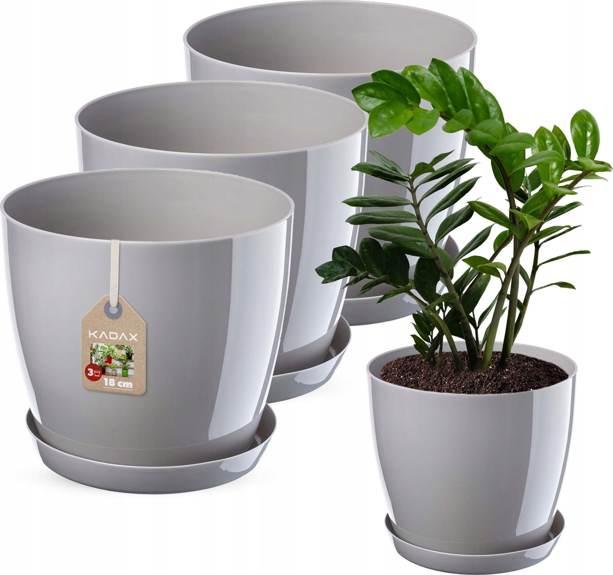 Kadax KADAX Zestaw 3x Doniczka Osłonka Szara Połysk 18cm