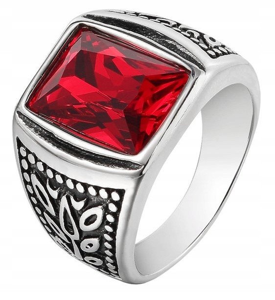 Sygnet UNISEX Czerwony STALOWY 316L EU22 US10