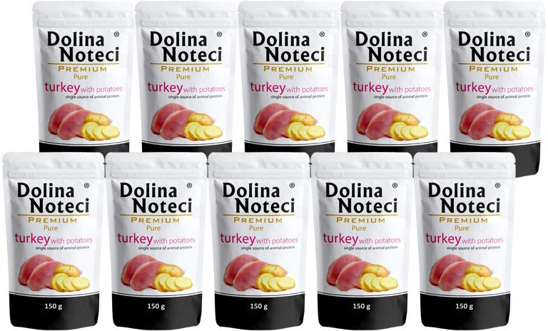 Mokra karma dla psa alergika Dolina Noteci Premium Pure bogata w indyka z ziemniakami zestaw 10 x 150 g