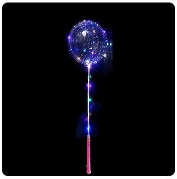 Balon okrągły Led 130cm na patyku - Różowa rączka