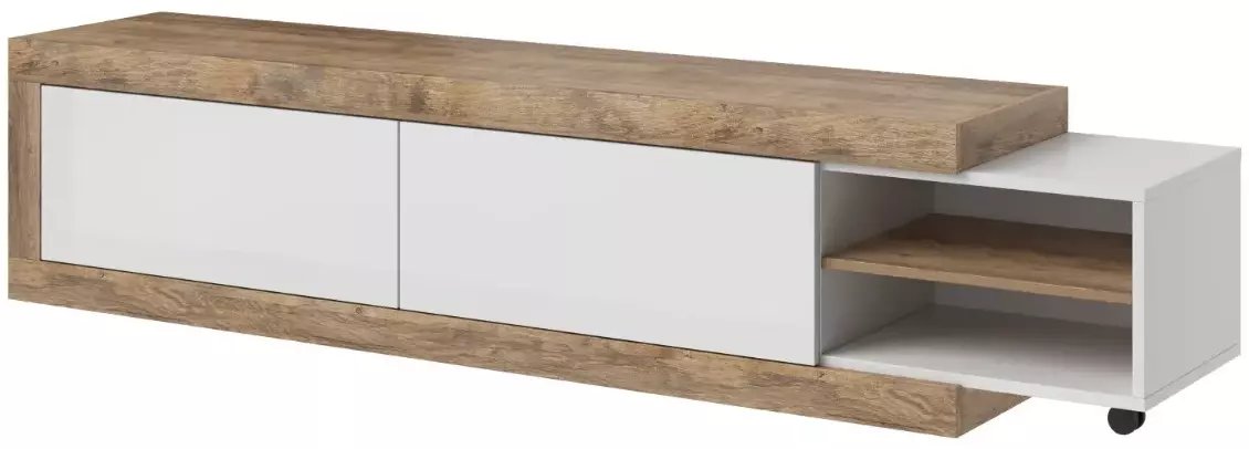 Szafka RTV SINTRA 2K 200(241)cm dąb samdal/biały połysk rozsuwana HELVETIA