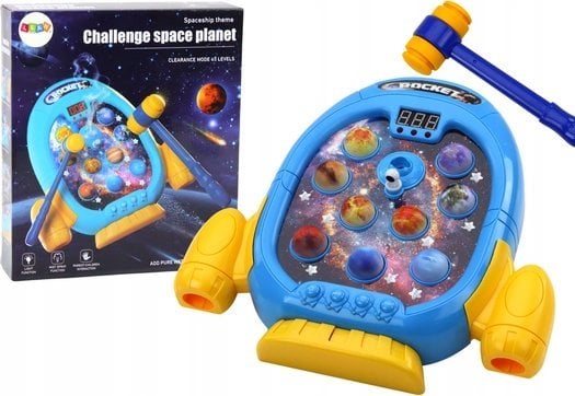 LeanToys Gra Zręcznościowa Wac A Mole Planety Rakieta 6 Trybów Światła Dźwięki Dym