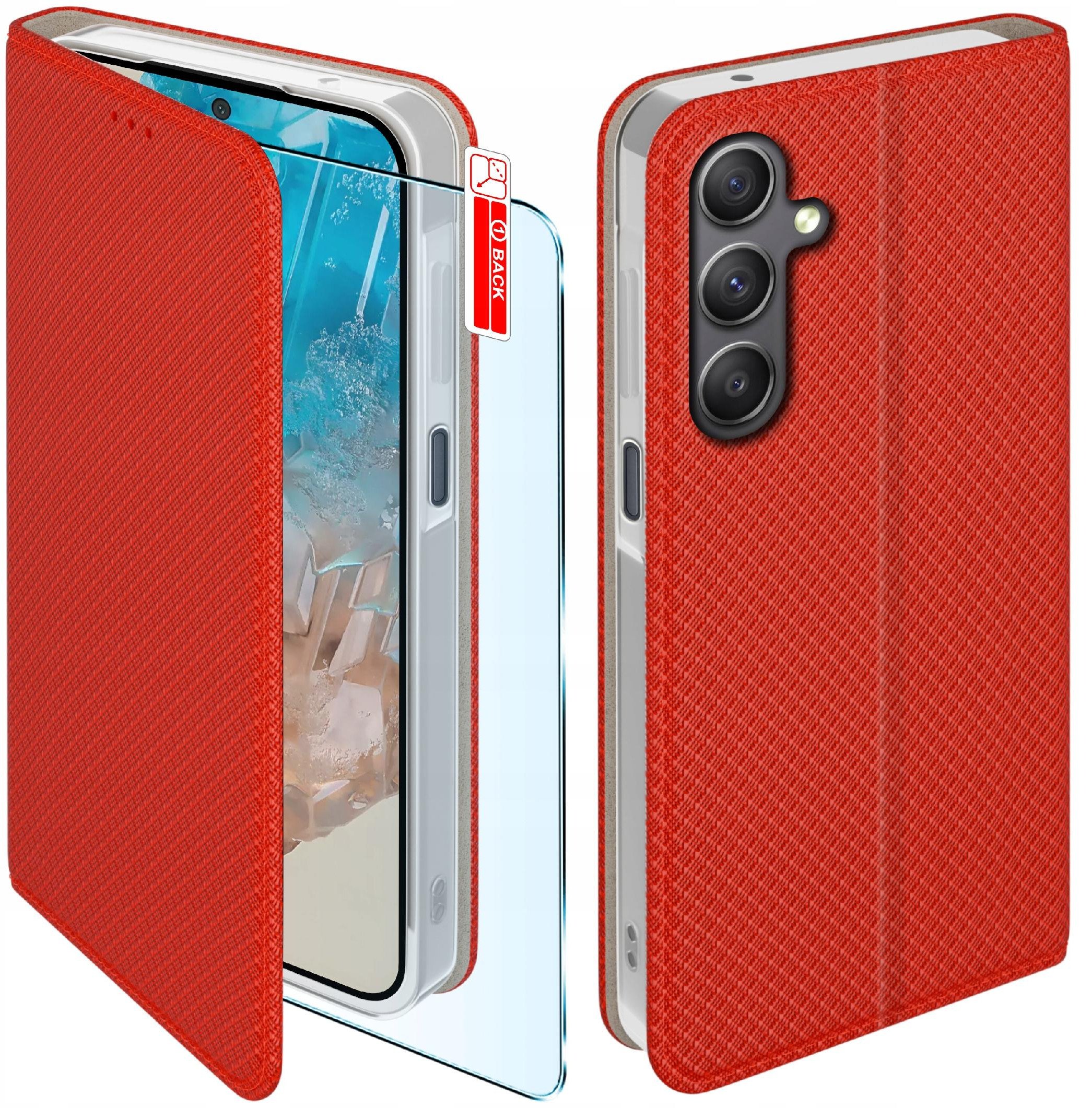 Etui z klapką do Samsung Galaxy M35 5G Zamykane Czerwone Futerał +Szkło 9H