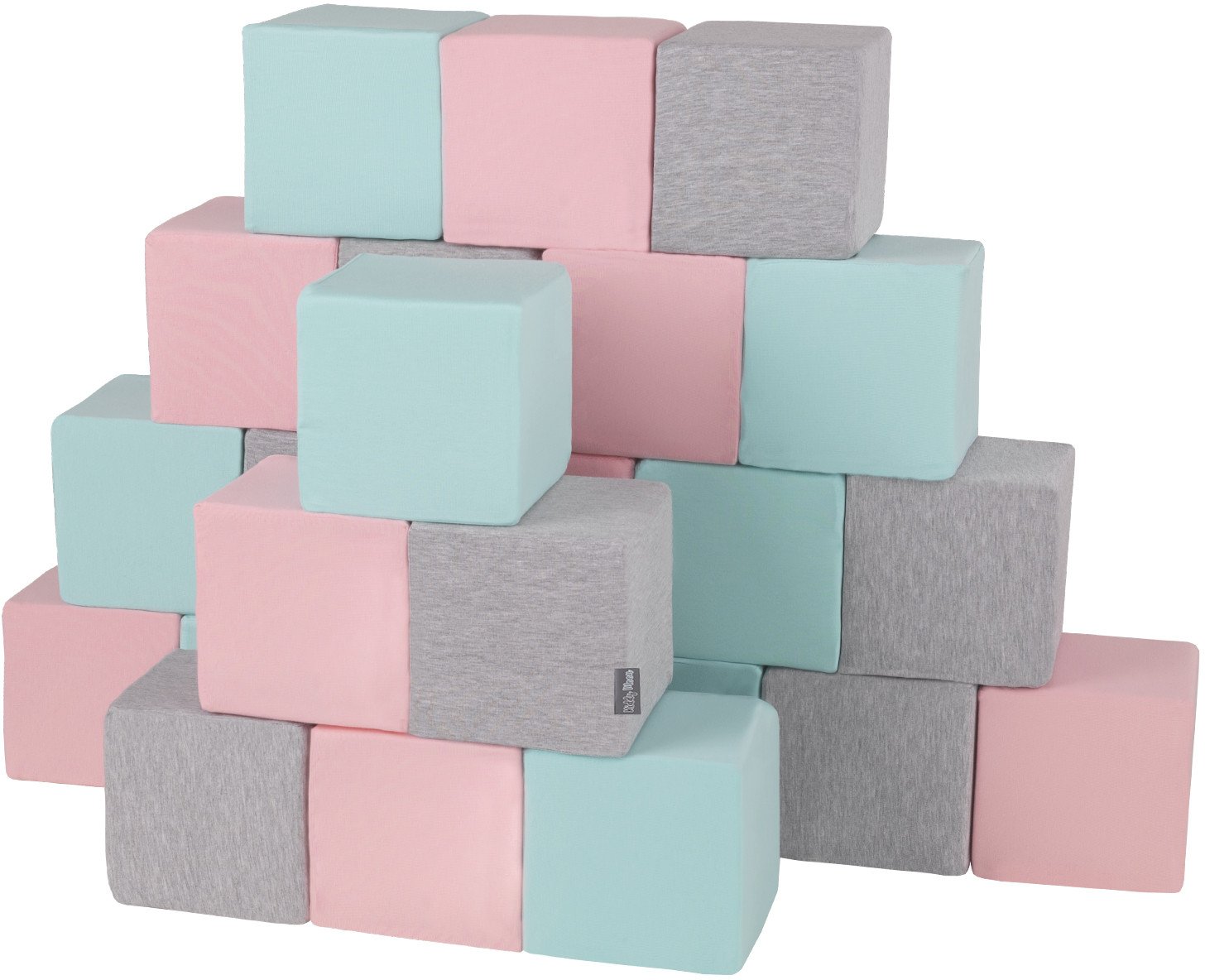KiddyMoon Miękkie klocki 14cm sześciany: jasnoszary-różowy-miętowy 24 Zabawka klocki z pianki