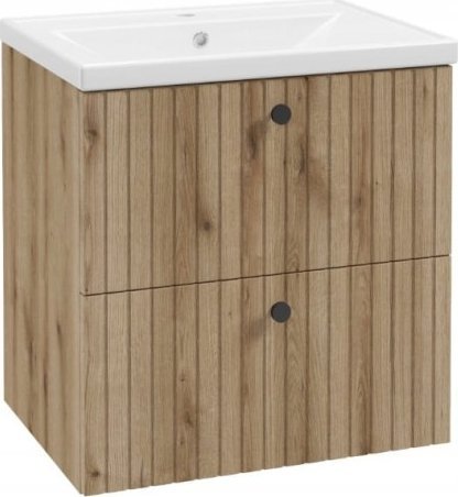 Deftrans Szafka łazienkowa z umywalką 60 cm dąb evoke ryflowana lamele Rietti