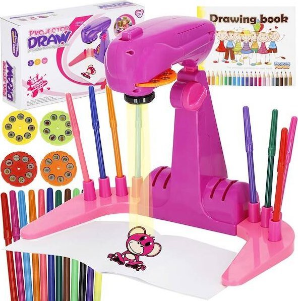 Springos Projektor do rysowania dla dzieci rzutnik z notesem i mazakami różowy UNIWERSALNY