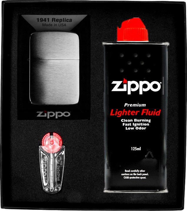 Zestaw ZIPPO Zapalniczka REPLICA BRUSH CHROME Prezentowy No1
