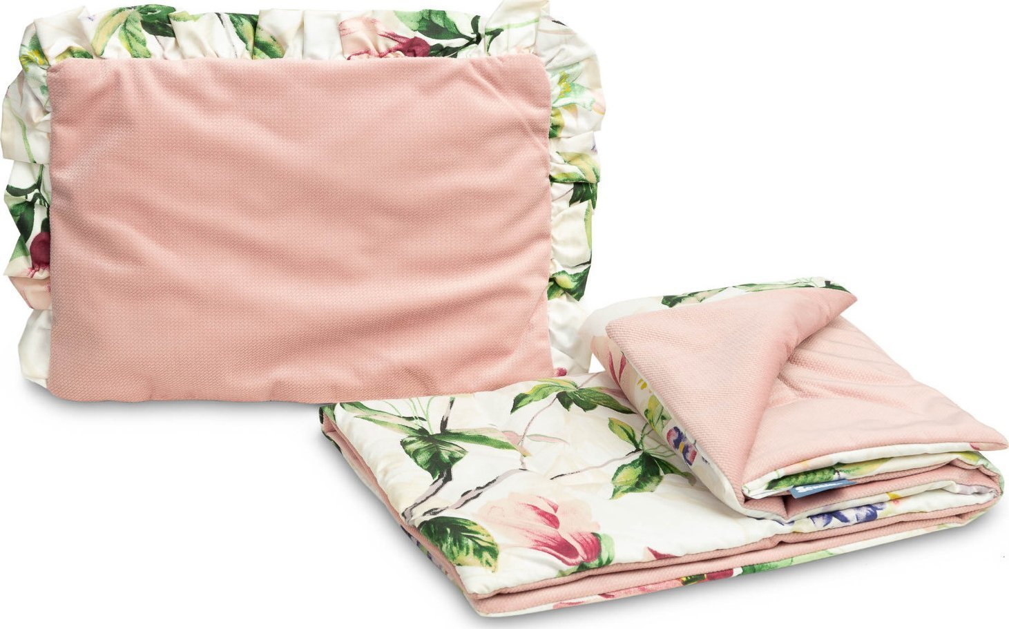 Sensillo KOMPLET DO WÓZKA VELVET Z FALBANKĄ MAGNOLIA RÓŻOWY