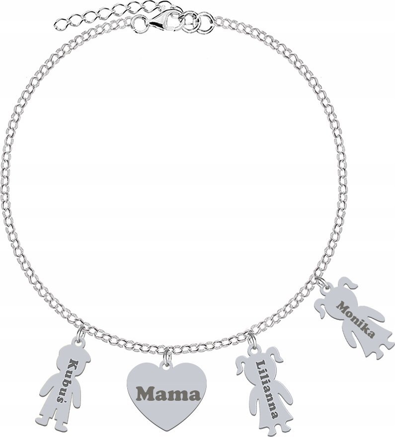 Radziszewska Jewellery Bransoletka Srebrna dla Mamy Serce Imię Dziecka SREBRO 925 Prezent GRAWER