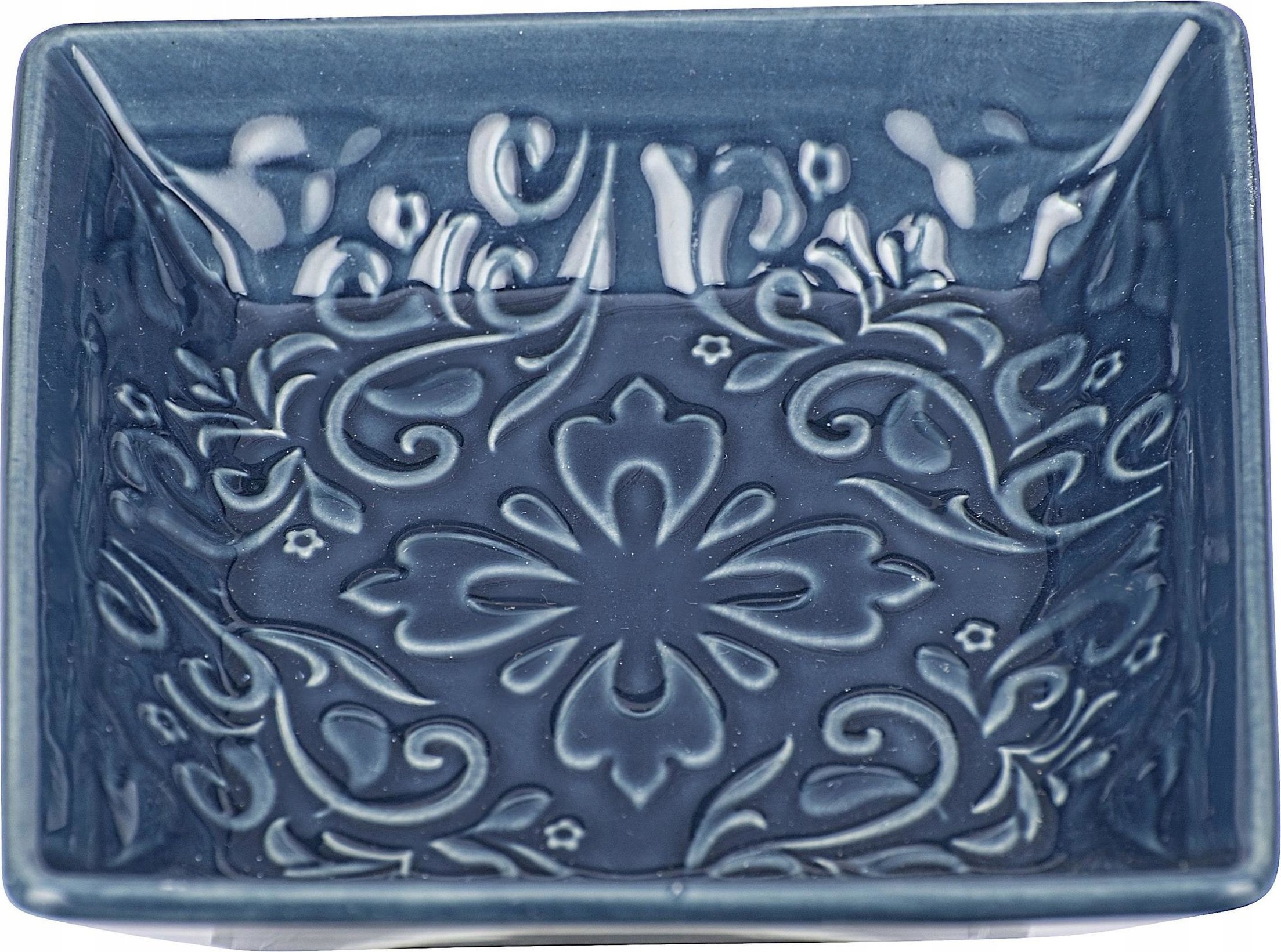 Wenko Stylowa mydelniczka z wzorami, dekoracja łazienki, rustykalna, ornament, trwała ceramika, ciemnoniebieski kolor
