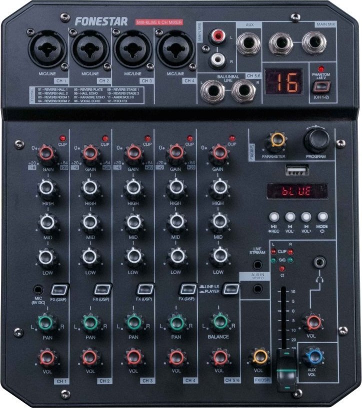 Fonestar Fonestar MIX-6LIVE - 6-kanałowy mikser stereo z funkcją przesyłania strumieniowego na żywo