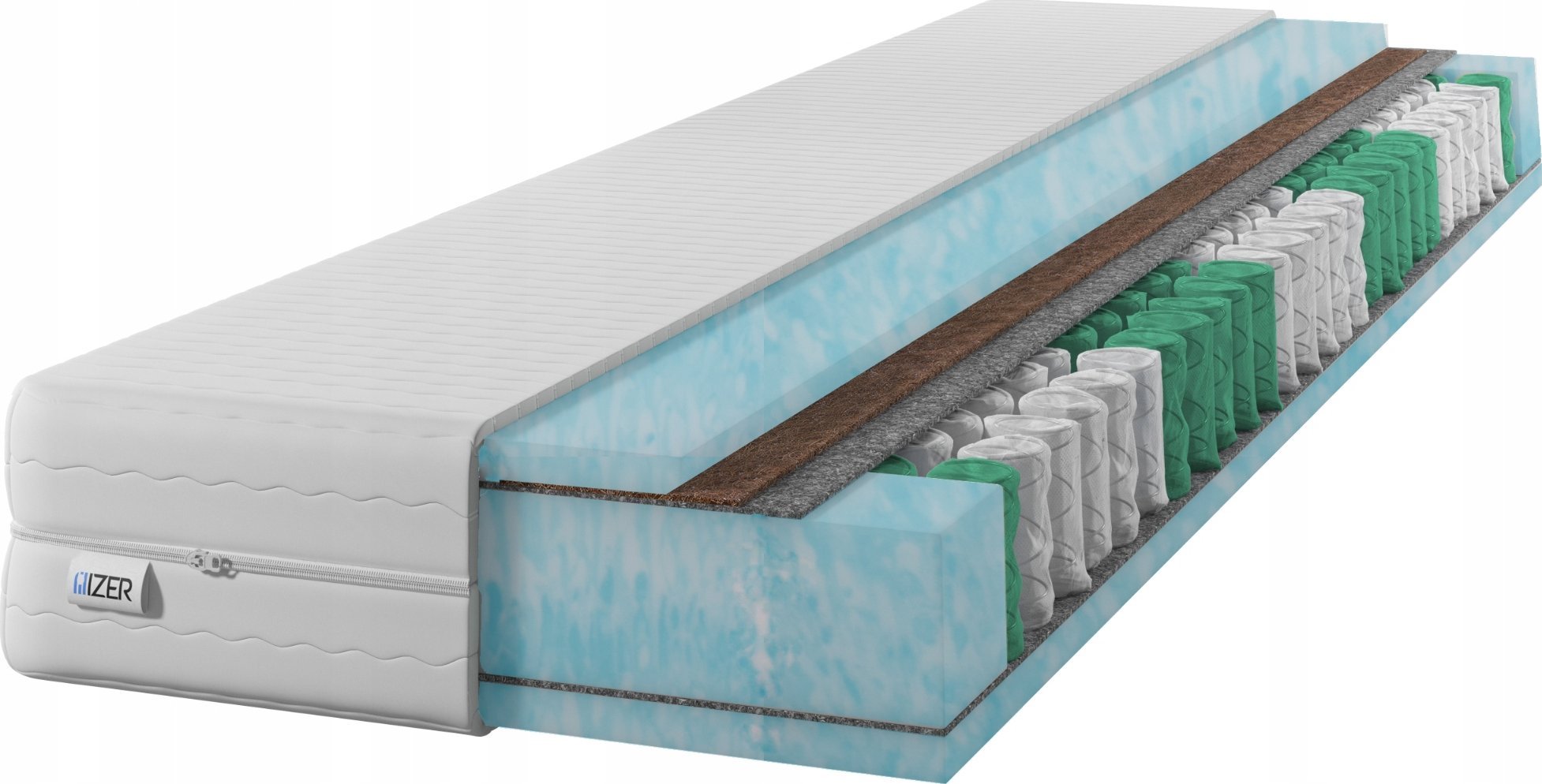 Materac sprężynowy Aqua GOLD+ 160x200 21cm | KOKOS | Dwustronny H3/H4 | 7 stref | Rdzeń ze sprężyn kieszeniowych | Pikowany pokrowiec