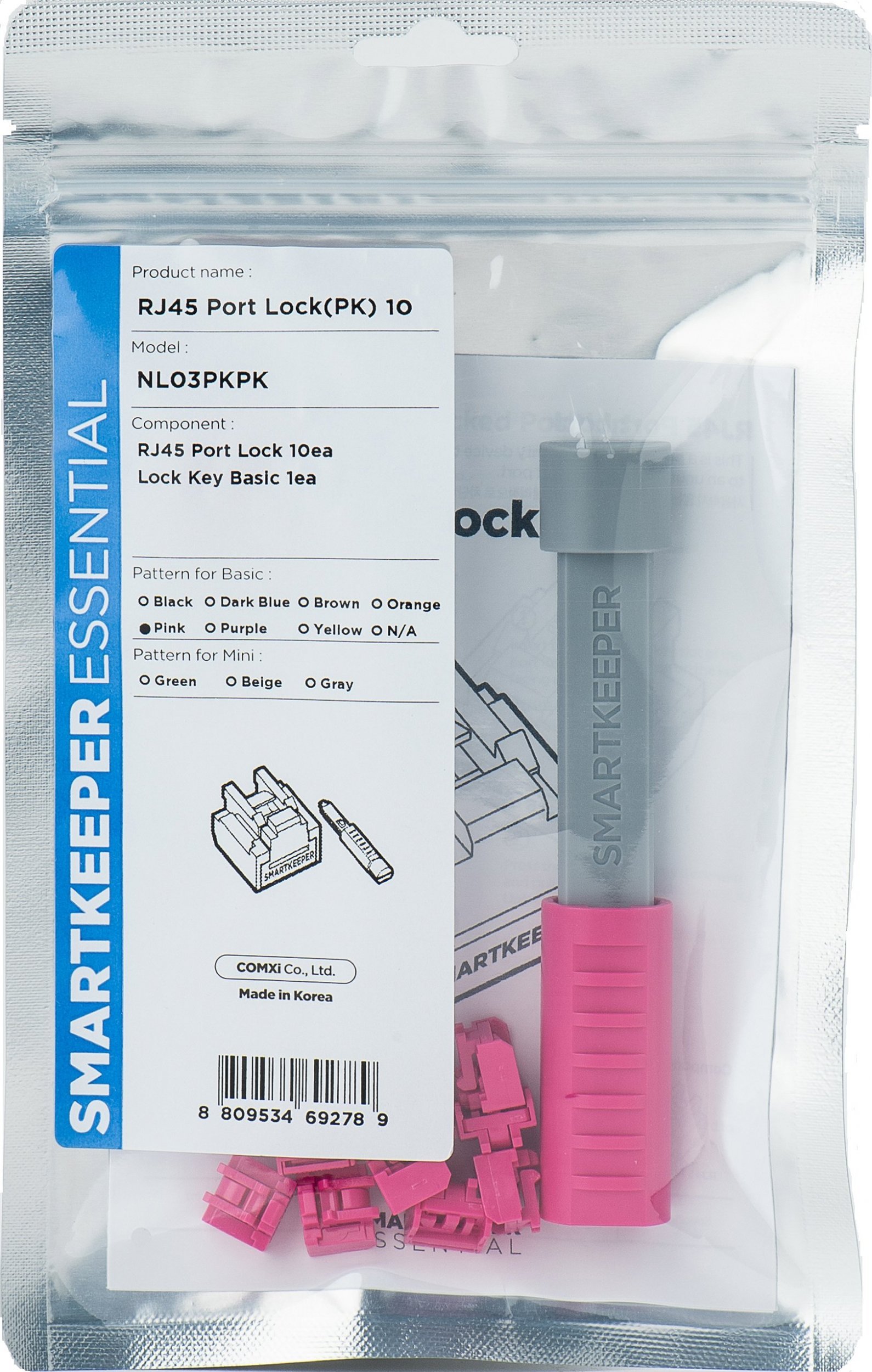 Smartkeeper SMARTKEEPER Basic RJ45 Port Lock 10 - 1x klíč + 10x záslepka, růžová