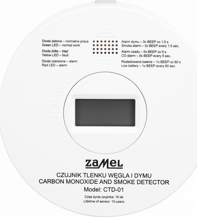 Zamel Czujnik tlenku węgla i dymu, z wbudowaną baterią CTD-01