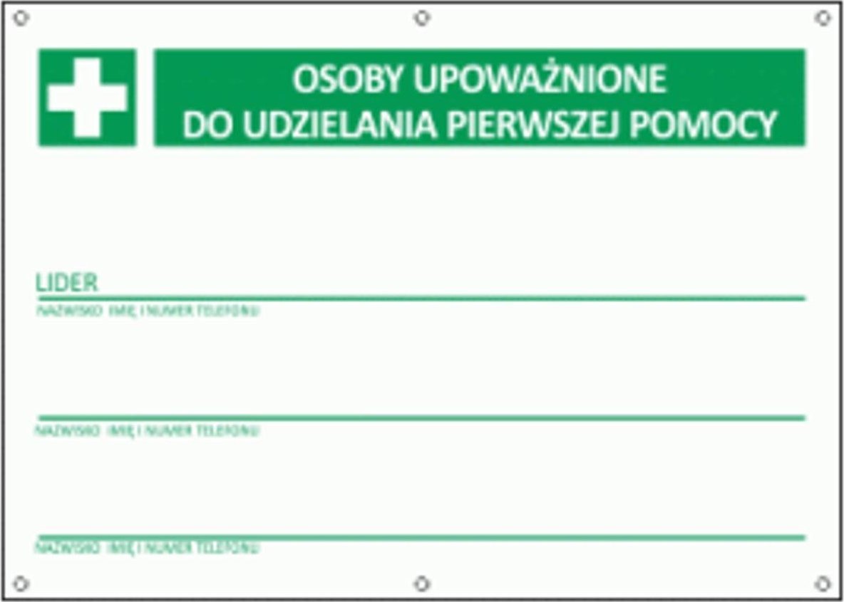 Bopl T216 - Tablica "Osoby upoważnienione do udzielania pierwszej pomocy", płyta wodoodporna 3mm, -20 do 90C