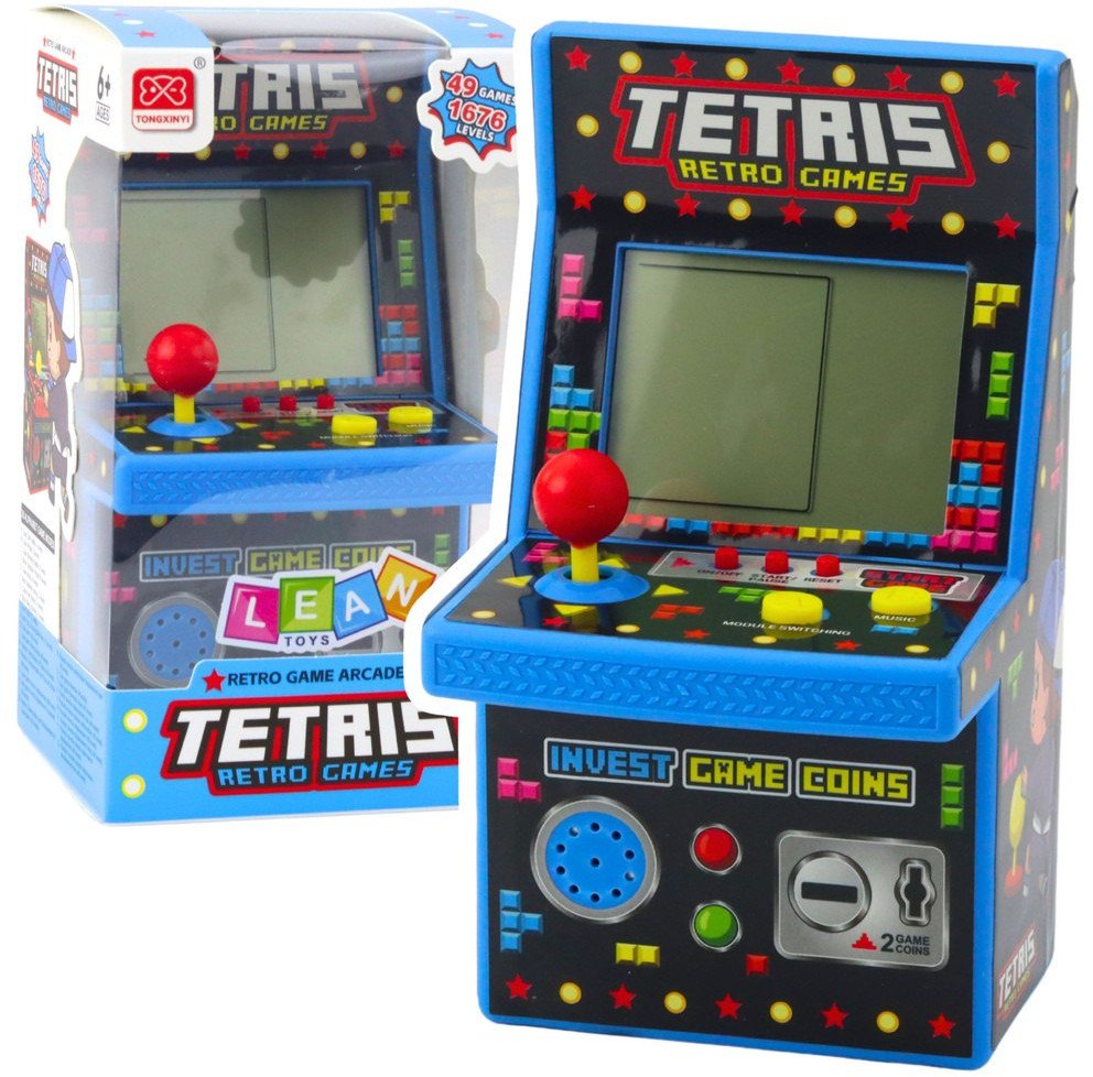 Mini Automat Do Gry Tetris Retro 49 Gier 1676 Poziomów Niebieski LEAN Toys