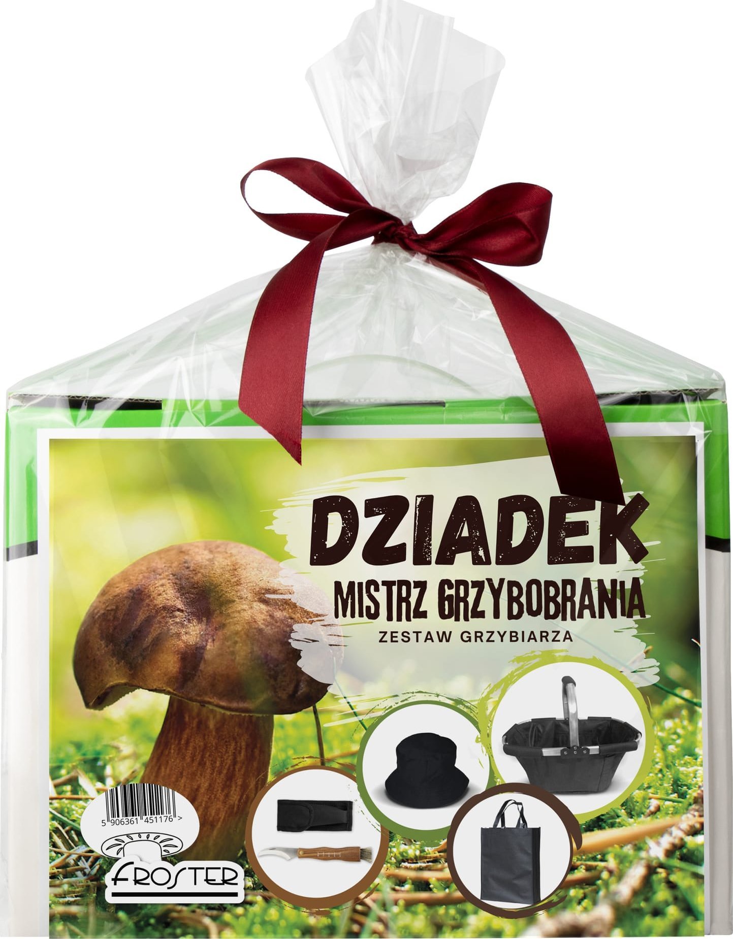 Zestaw Grzybiarza dla Dziadka - kosz do grzybów nóż do grzybów czapka torba