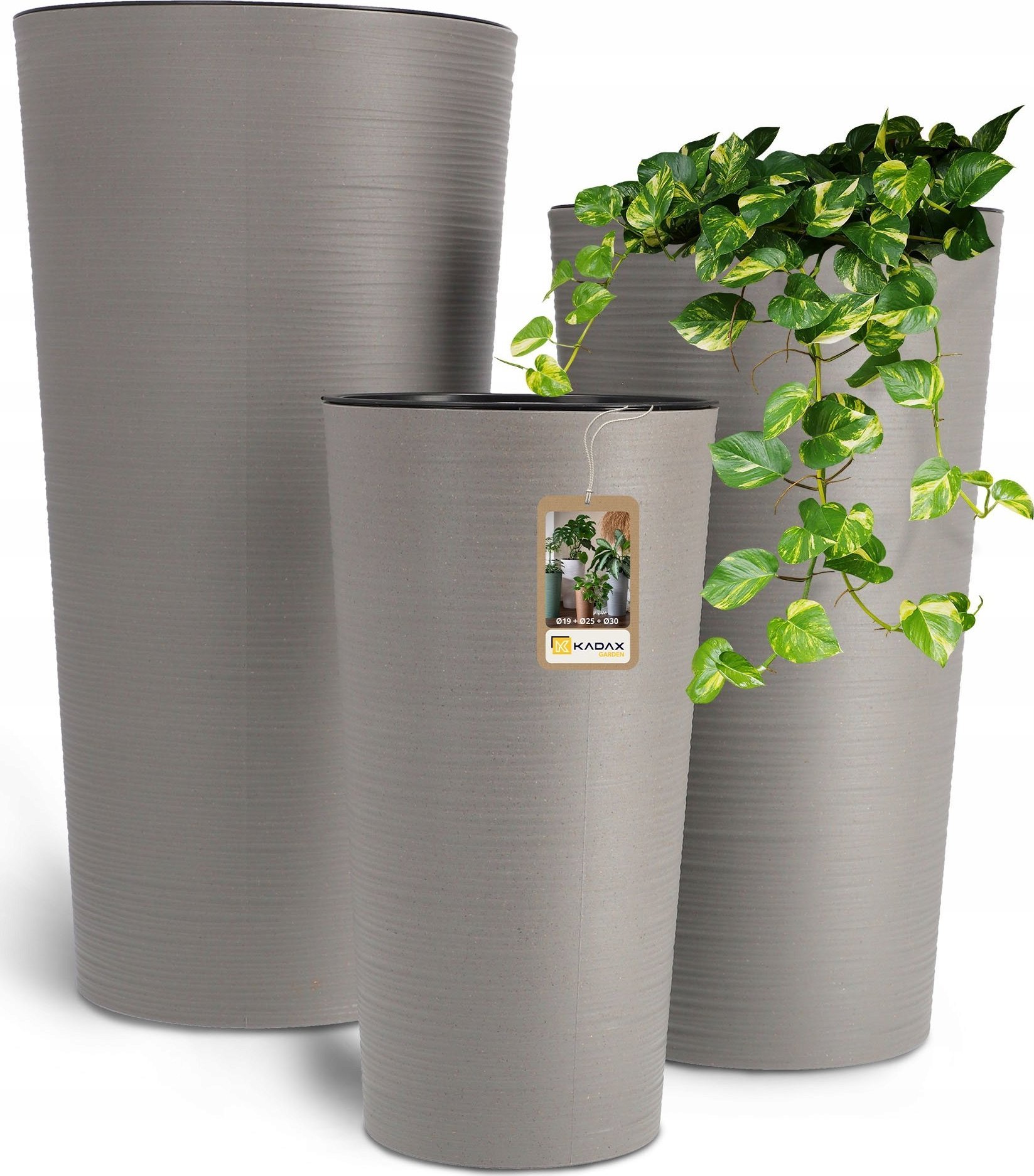 Kadax Zestaw 3x Doniczka Donica Ogrodowa + Wkład Szara