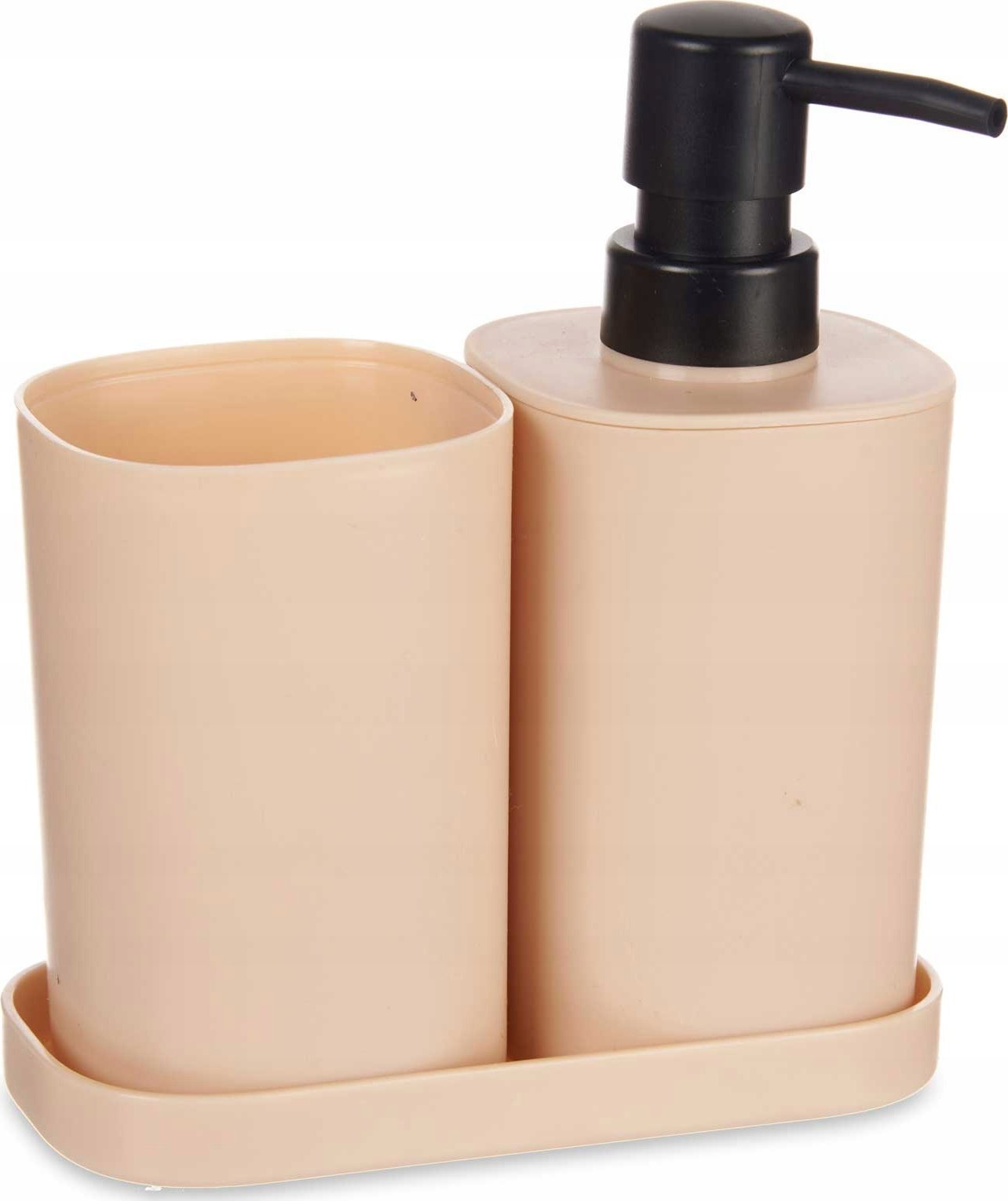 Berilo Dozownik do mydła w płynie z kubkiem na szczoteczki i podstawką, plastikowy, 3 elementy