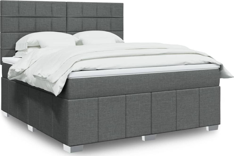 vidaXL vidaXL Łóżko kontynentalne z materacem, ciemnoszara tkanina 180x200 cm