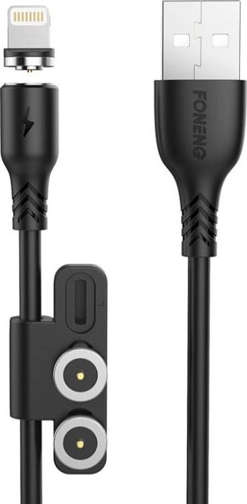 Kabel USB Foneng USB-A - USB-C + micro-B + Lightning 1 m Czarny (X62 3 in 1 / Black)