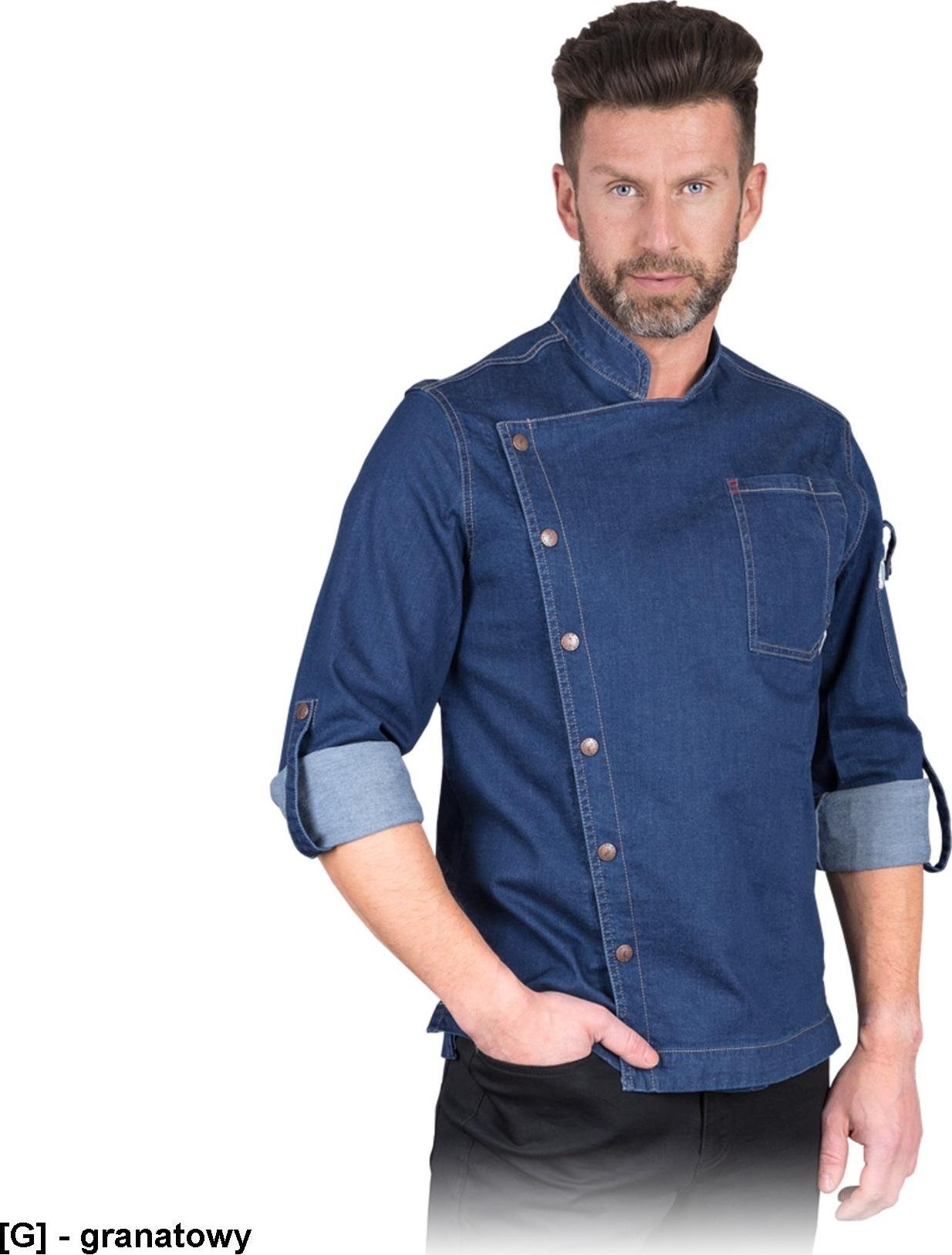 R.E.I.S. AMOROSO - męska bluza z długim rękawem, stójka, 6 zatrzasków, 95% bawełna, 5% spandex, 260 g/m2 3XL