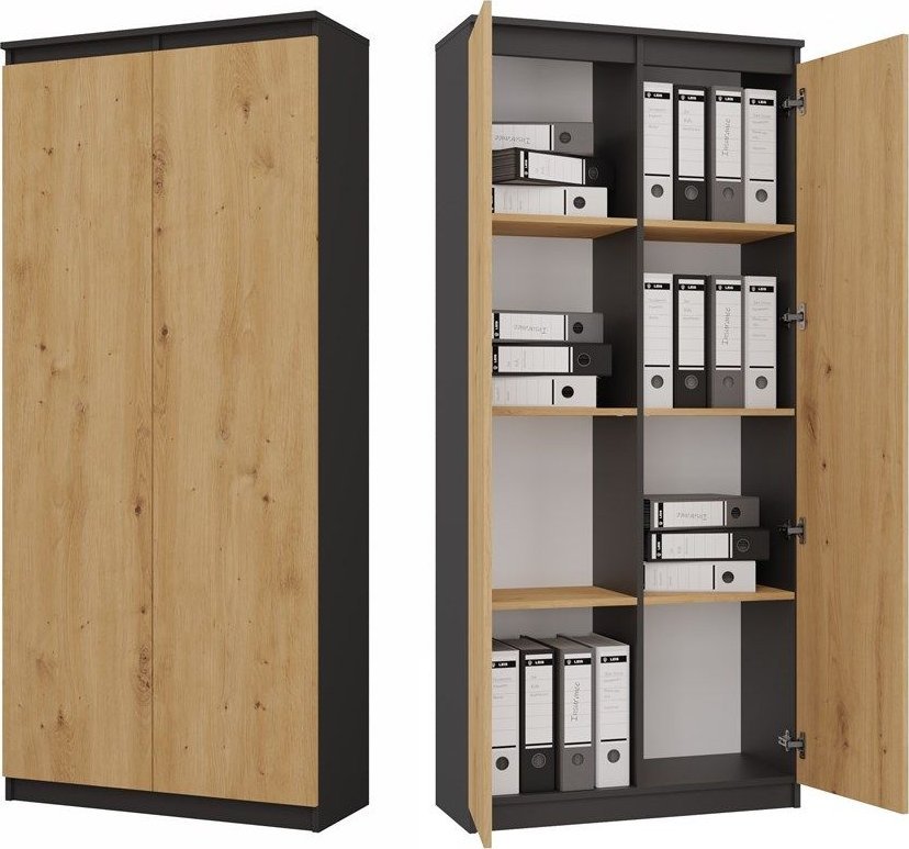 Topeshop Regał zamykany, biurowy, 80x35x180 cm, antracyt, dąb artisan