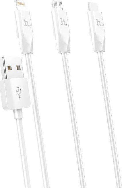 Kabel USB Hoco USB-A - USB-C + microUSB + Lightning Biały (6957531032069)