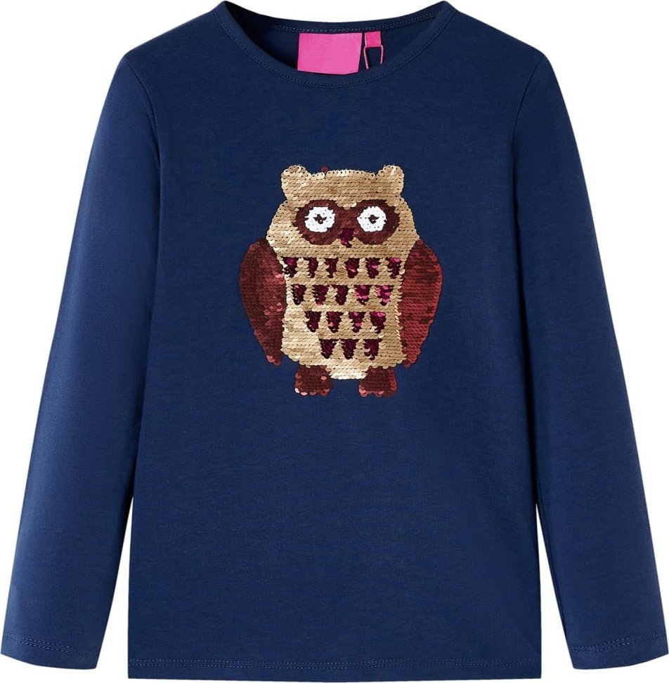 vidaXL Koszulka dziecięca z długimi rękawami, sowa z cekinów, granatowa, 104