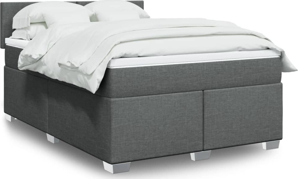 vidaXL Łóżko kontynentalne z materacem, ciemnoszara tkanina 140x200 cm