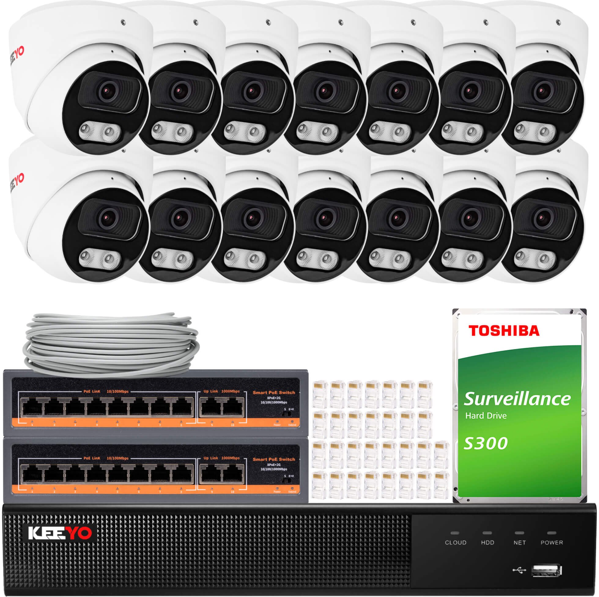Zestaw do monitoringu IP KEEYO 14x LV-V-IP5M25DF-B-II 5Mpx, IR 25m, Audio, AI, Sony Starvis