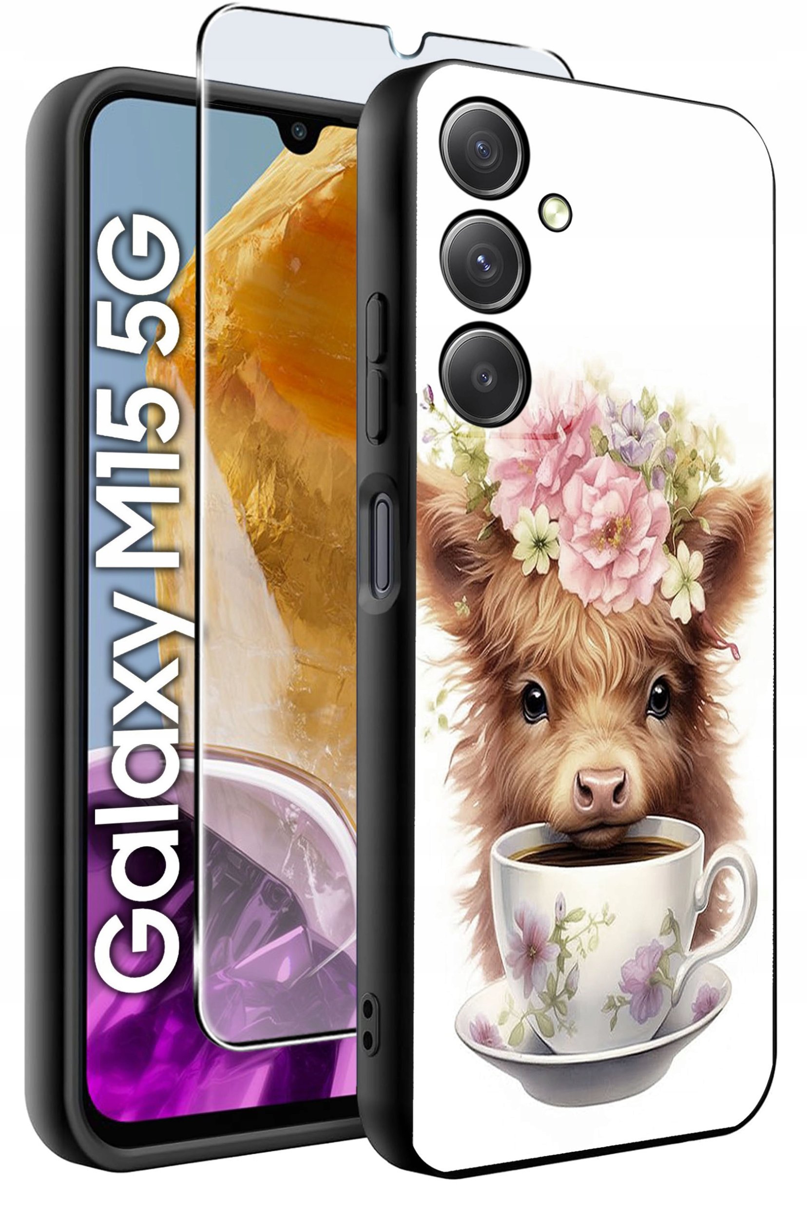 ETUI do Samsung M15 5G WZORY | SILIKONOWE MATT CASE + SZKŁO HARTOWANE 9H