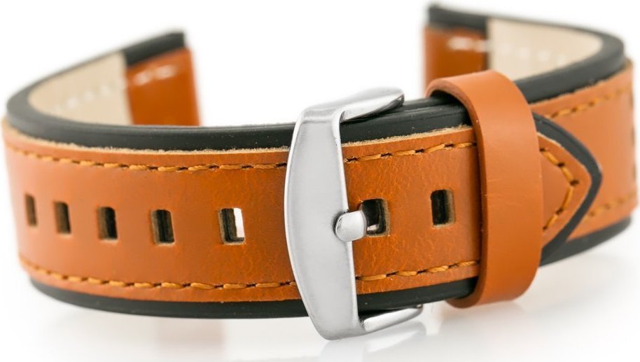 Pasek skórzany do zegarka W80 brązowo/czarny 20mm