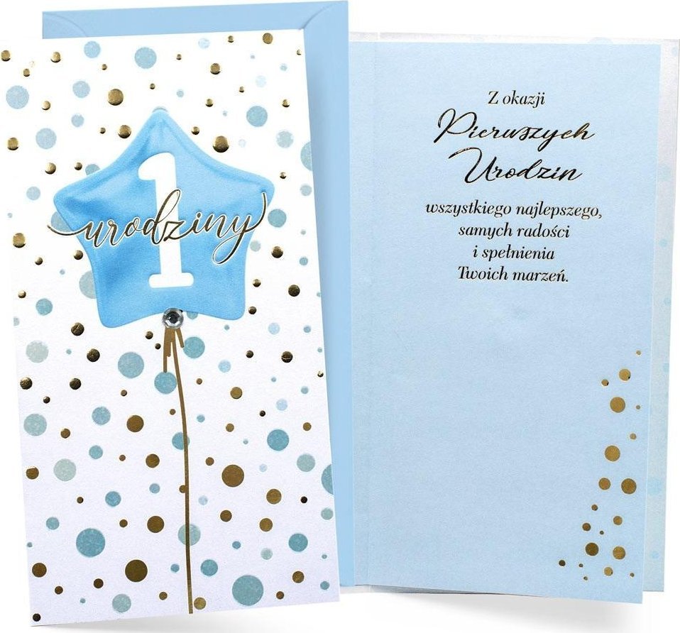 Karnet Urodziny Roczek balon niebieski
