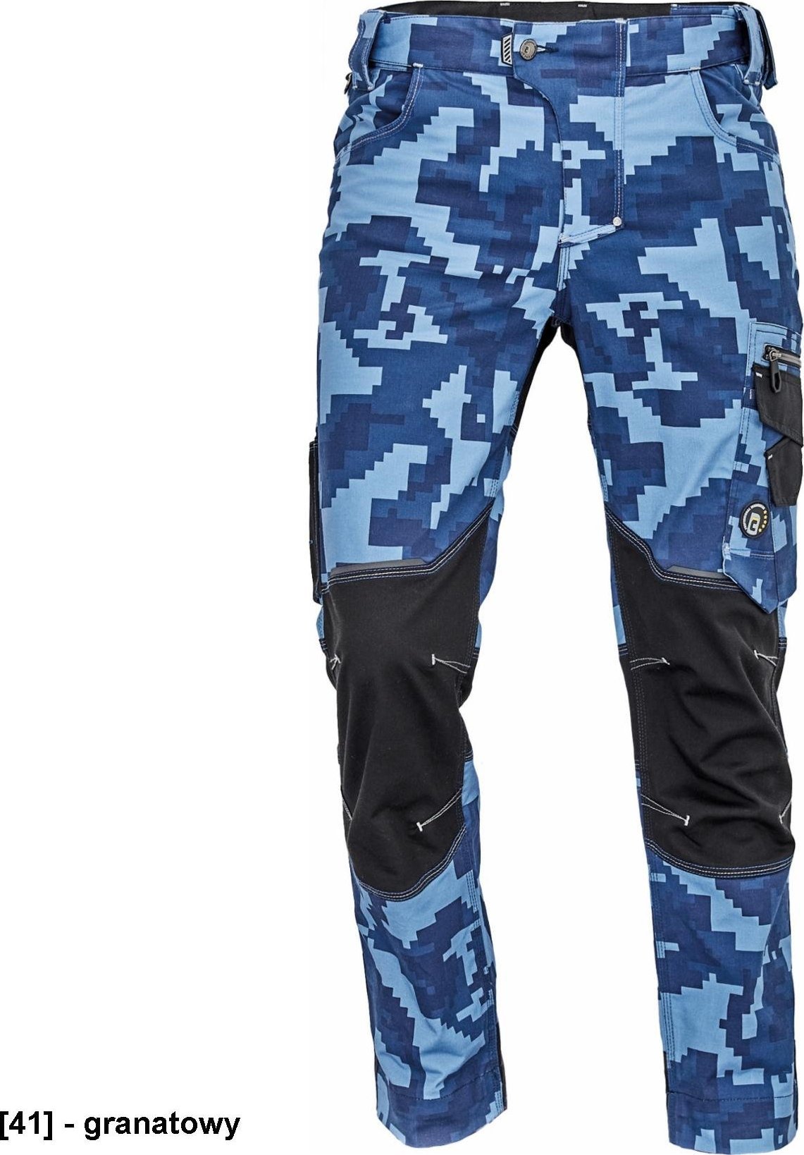 CERVA NEURUM CAMOUFLAGE spodnie - męskie spodnie robocze, 6 kieszeni, elastyczny materiał Trifibetex, nadruk moro, odblaski - granatowy 48