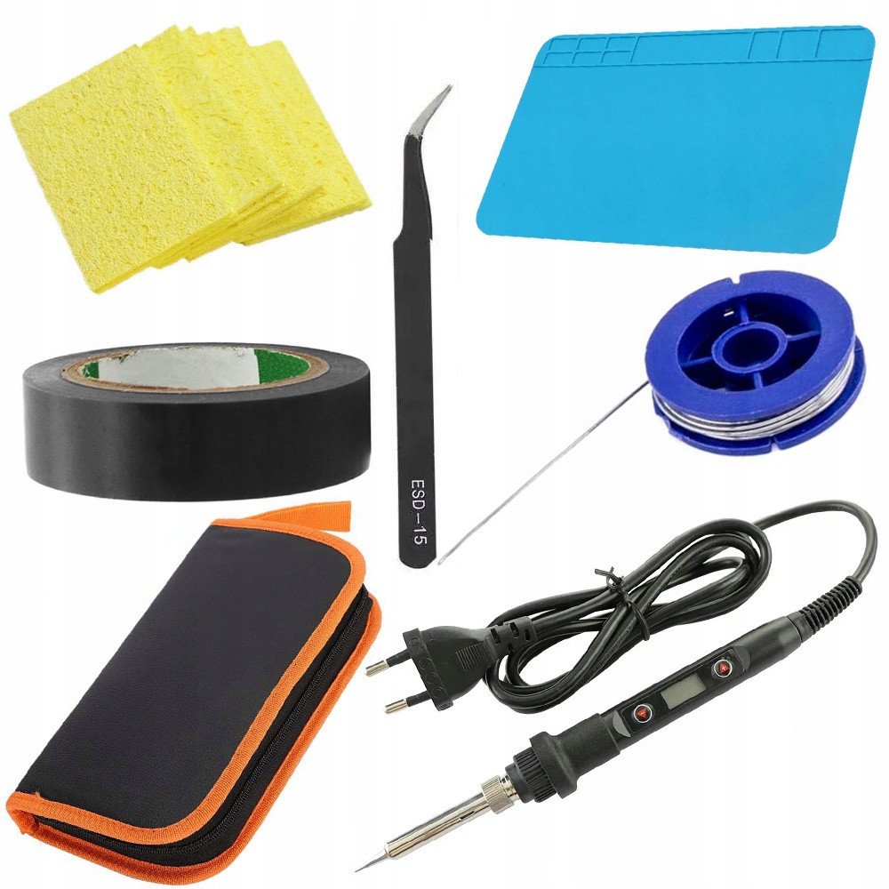 LUTOWNICA KOLBOWA WYŚWIETLACZ CYNA MATA GĄBKA PĘSETA TAŚMA ETUI ZESTAW XXL