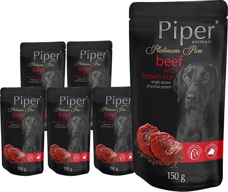 Mokra karma dla psa Piper Platinum Pure wołowina z ryżem brązowym zestaw 10 x 150 g