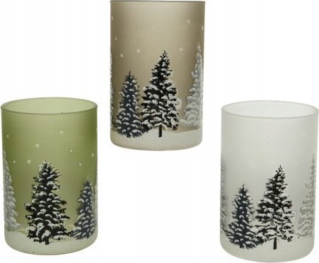 Kaemingk Świecznik szklany świąteczny na tealight z choinką 12 cm
