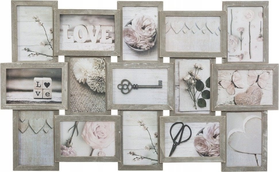 Ramka Atmosphera Ramki na zdjęcia, kolaż, 15 elementów, postarzane, kolor szary,