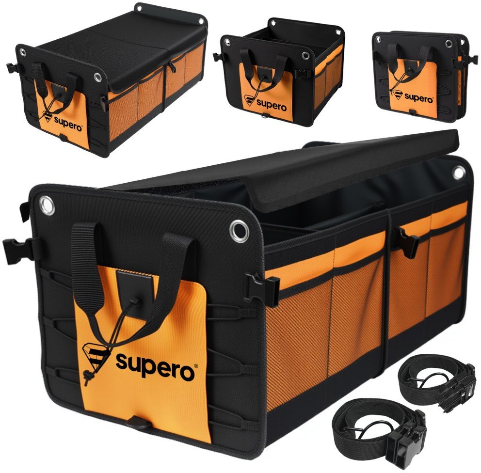 Organizer samochodowy Supero do bagażnika duzy z pokrywą, czarno-pomarańczowy