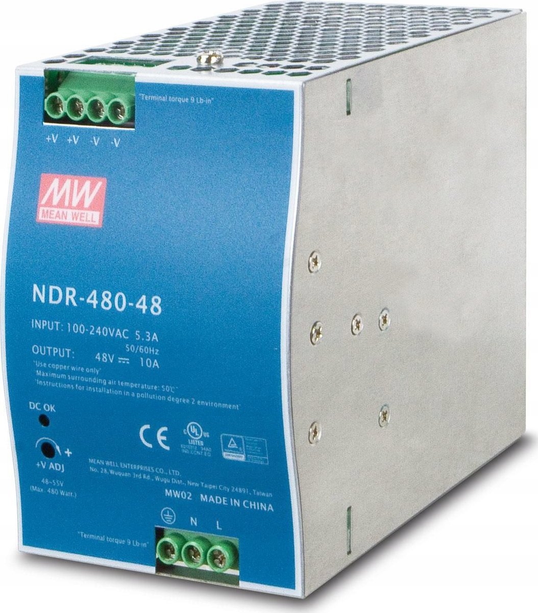 Zasilacz serwerowy Planet Planet PWR-480-48, Mean Well průmyslový zdroj na DIN lištu, nastavitelný 48-56V DC, 480W