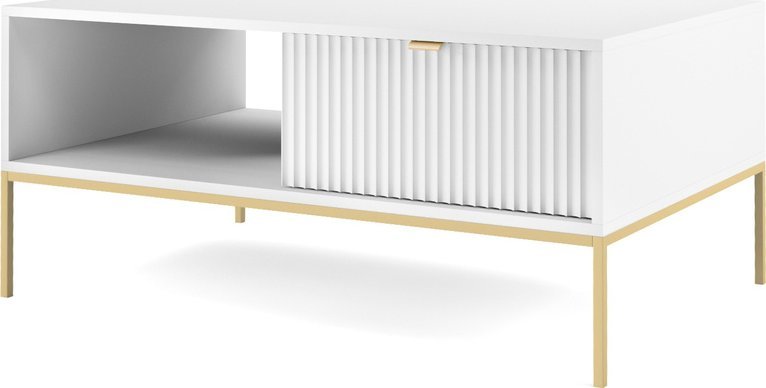 Ravio Prostokątna ława Kioto w kolorze białym i złotymi nóżkami