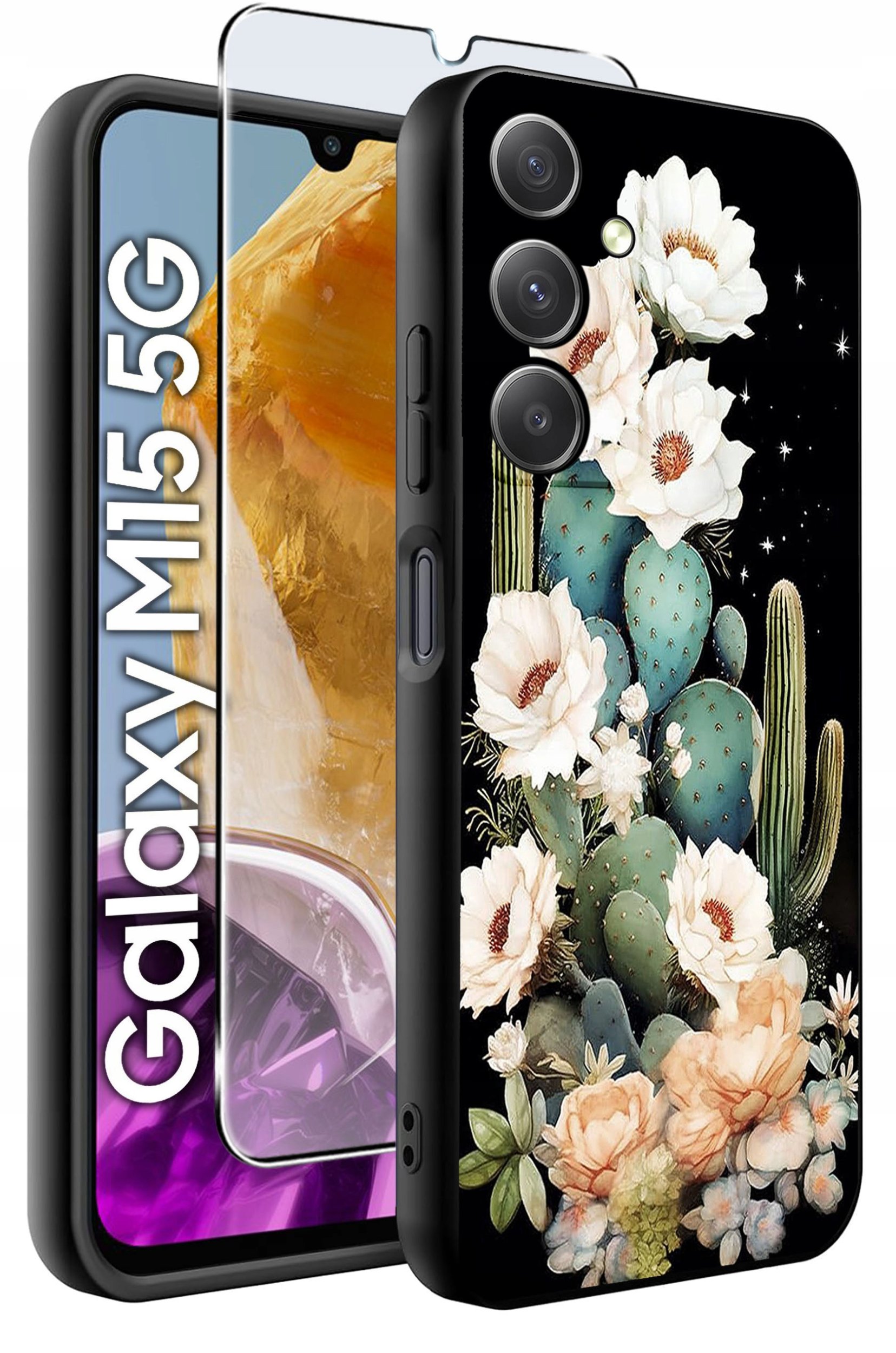 ETUI do Samsung M15 5G WZORY | SILIKONOWE MATT CASE + SZKŁO HARTOWANE 9H