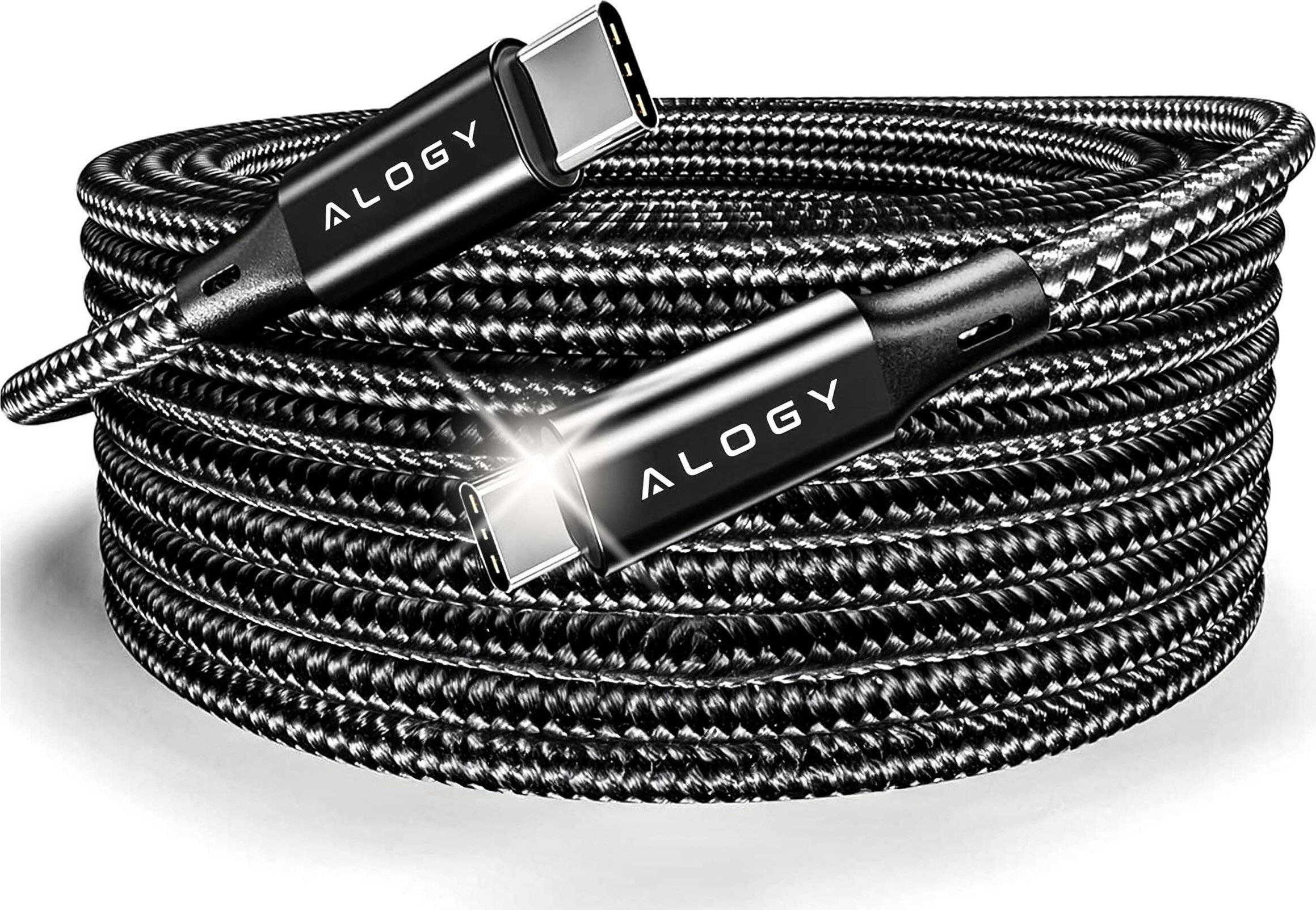 Kabel USB Alogy Kabel USB-C typ C mocny szybki 60W PD 2M do iPhone 15/Pro/Max nylonowy przewód Alogy Czarny