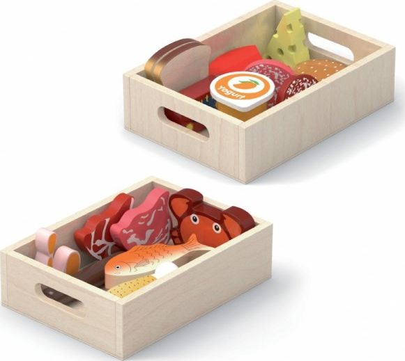 Viga Toys Drewniany Zestaw Artykułów Spożywczych w Skrzynkach
