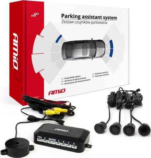 AMiO Zestaw czujników parkowania pod kamerę i wyświetlacz lcd gold 18mm amio-02992