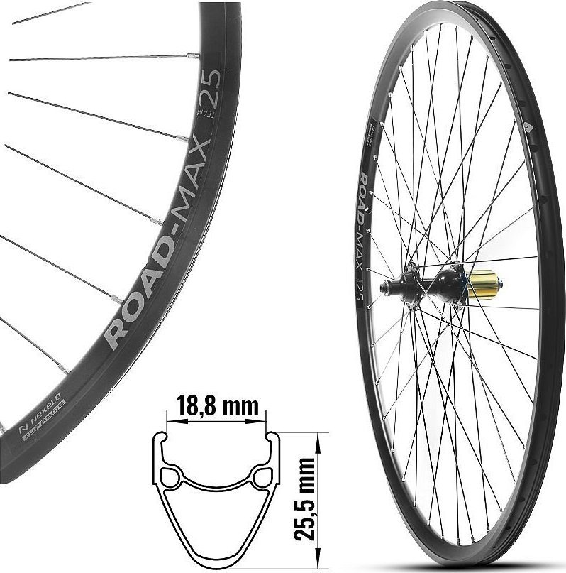 Nexelo Koło Szosowe NEXELO SUPREME ROAD-MAX Tył, 700C, 36H, Kompatybilność z Kaseta 8/9/10/11S